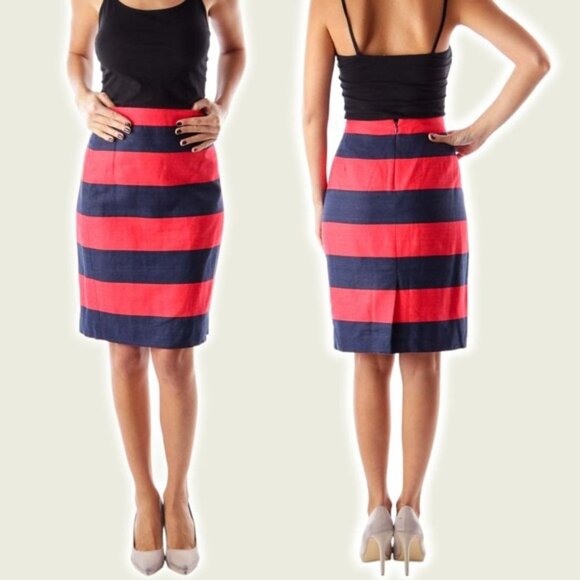 J.CREW Linen Blend Stripe Pencil Skirt Sz 2 - Picture 1 of 5